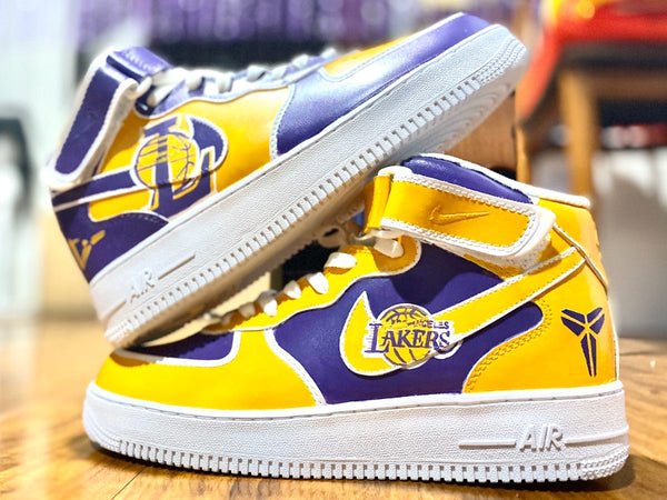 Custom Air Force 1 Purple Yellow Lakers Kobe Theme Mid-oicustom