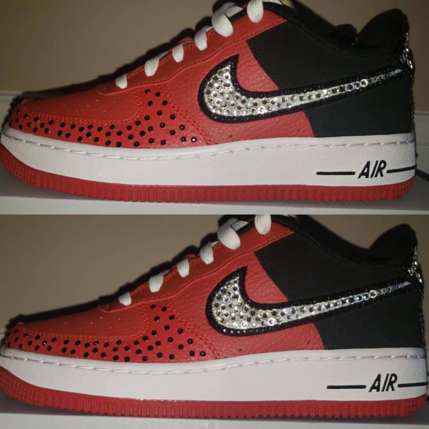 Custom Air Force 1 Red Black With Rhinestones-oicustom