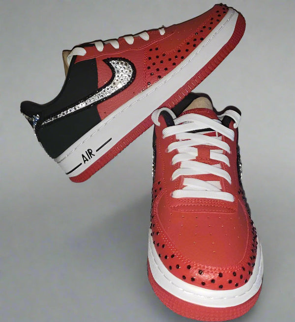 Custom Air Force 1 Red Black With Rhinestones-oicustom