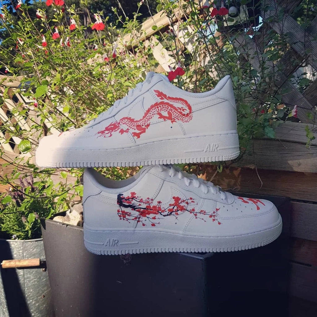 Custom Air Force 1 Red Dragon And Plum Blossom Design-oicustom