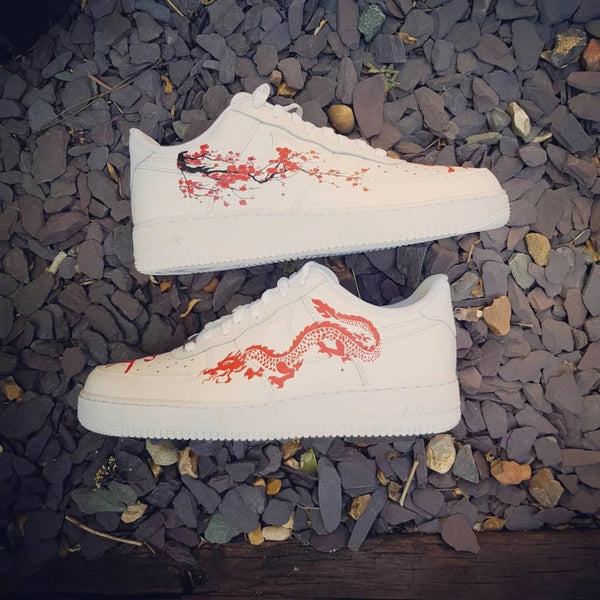 Custom Air Force 1 Red Dragon And Plum Blossom Design-oicustom
