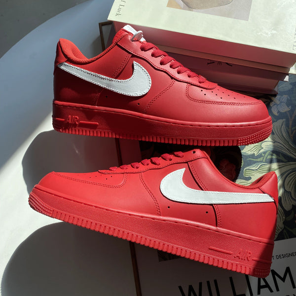 Custom Air Force 1 Red With White Swoosh-oicustom