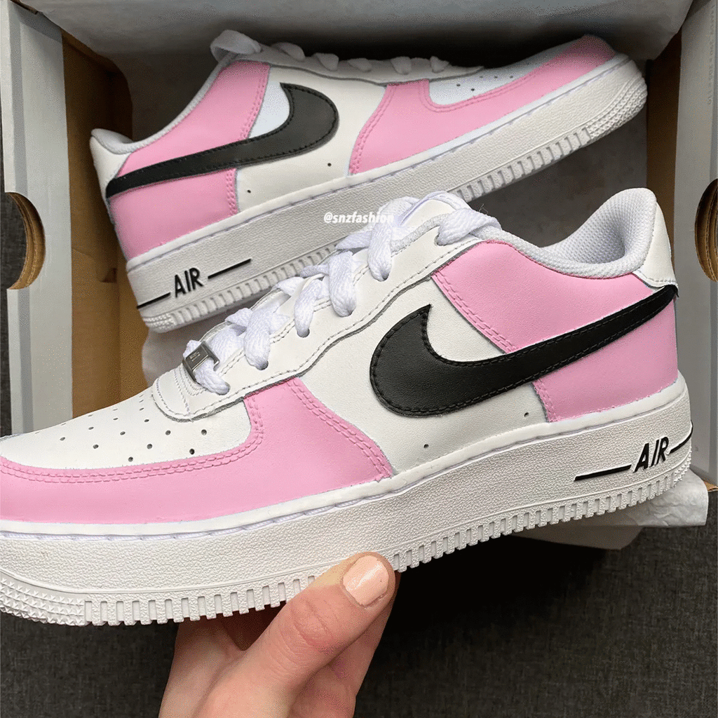 Custom Air Force 1 Shoes Baby Pink Black White-oicustom
