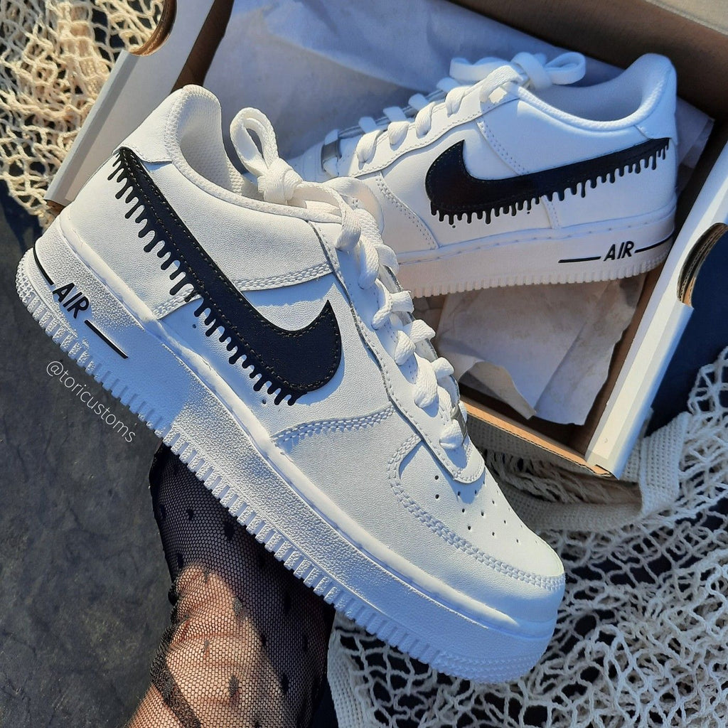 Custom Air Force 1 Shoes Black Dripping Design-oicustom