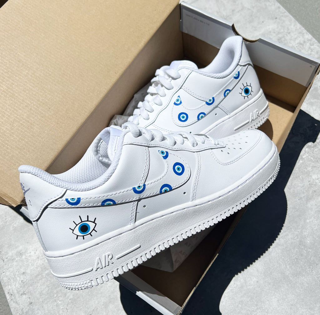 Custom Air Force 1 Shoes Blue Evil - Eye Pattern-oicustom