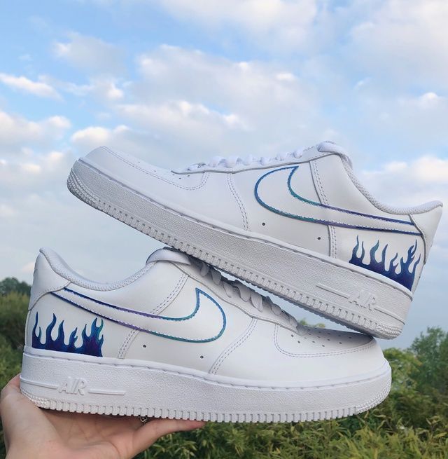 Custom Air Force 1 Shoes Blue Flame Design-oicustom