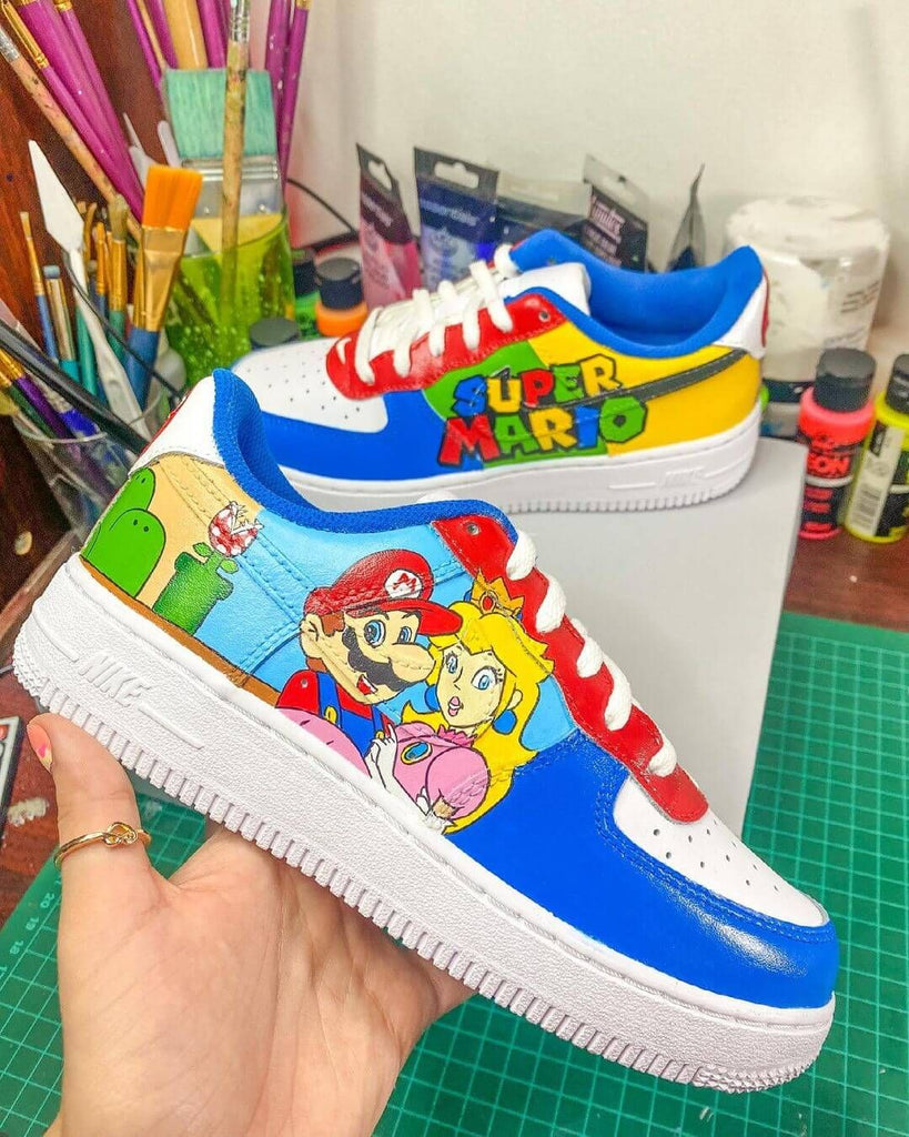 Custom Air Force 1 Shoes Blue Red Super Mario Theme-oicustom