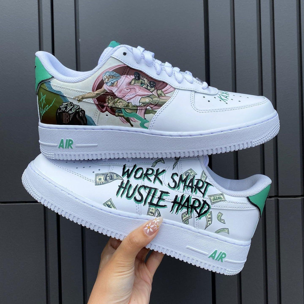 Custom Air Force 1 Shoes Green Pink Money Motif-oicustom