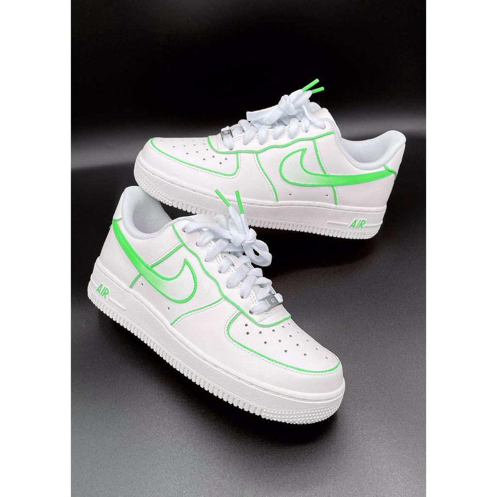 Custom Air Force 1 Shoes White Neon Green Outline-oicustom
