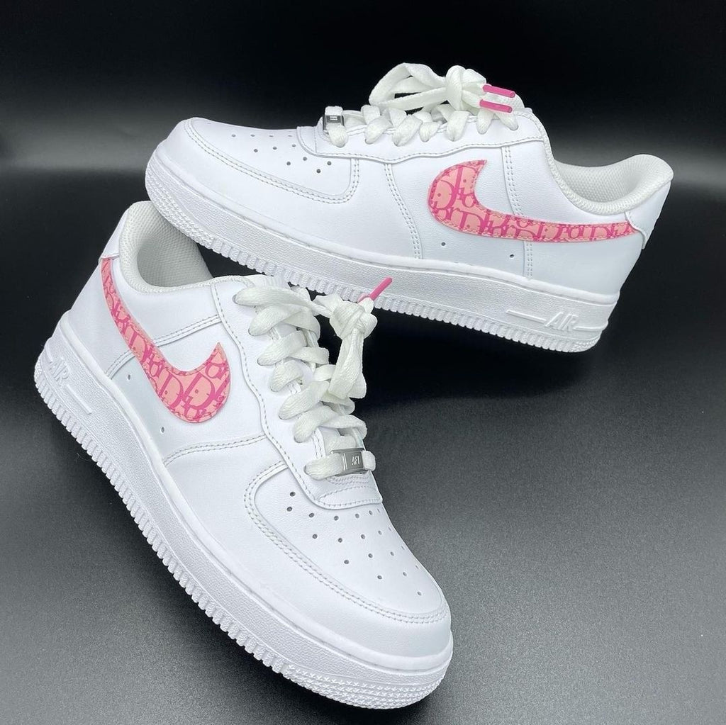 Custom Air Force 1 Shoes White Pink Logo Print-oicustom