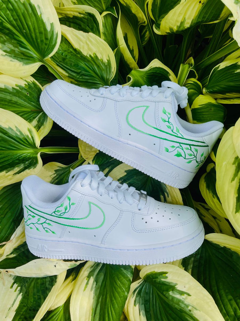 Custom Air Force 1 Shoes White with Green Vine Pattern-oicustom