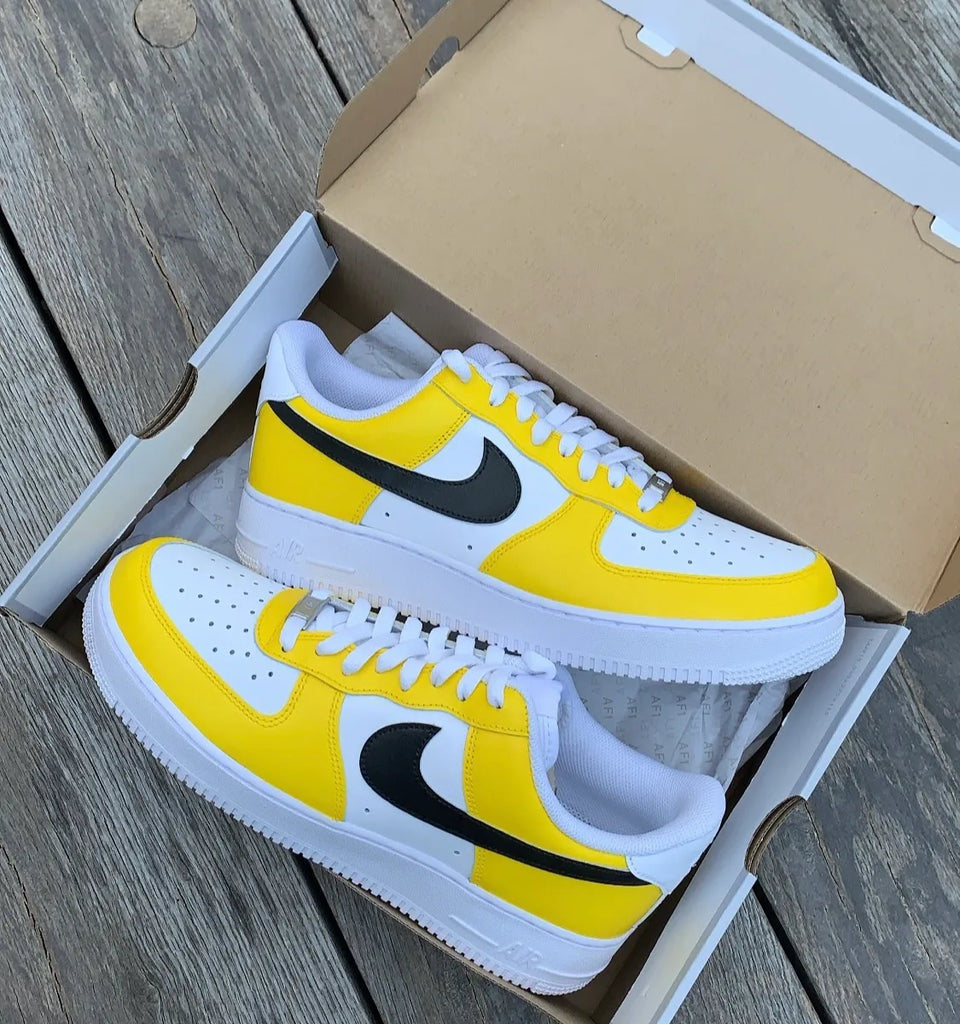 Custom Air Force 1 Shoes Yellow Black White-oicustom