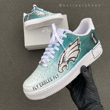 Custom Air Force 1 Teal And White With Eagles Logo And Fly Eagles Fly Text-oicustom