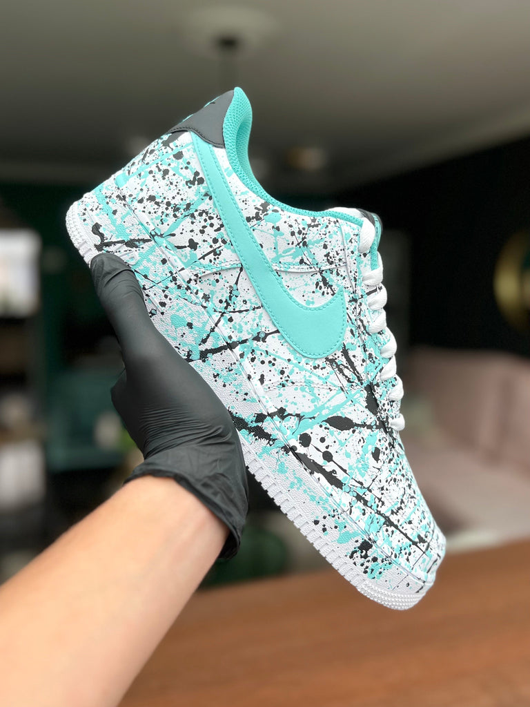 Custom Air Force 1 Teal Black Splatter Pattern-oicustom