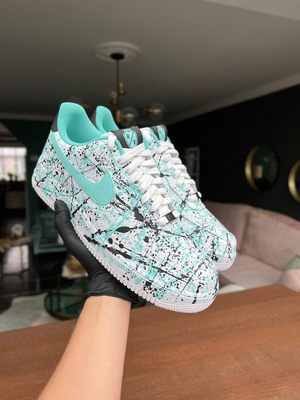 Custom Air Force 1 Teal Black Splatter Pattern-oicustom