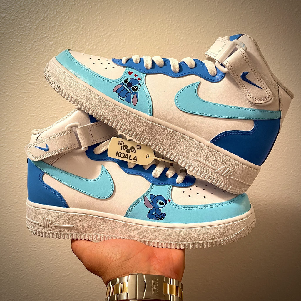Custom Air Force 1 White And Baby Blue With Stitch-oicustom