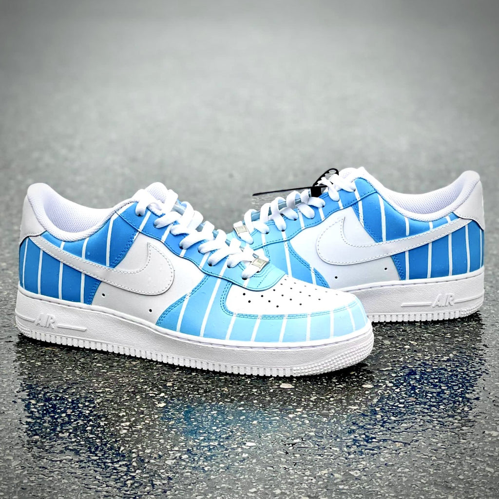 Custom Air Force 1 White And Baby Blue With Stripes-oicustom