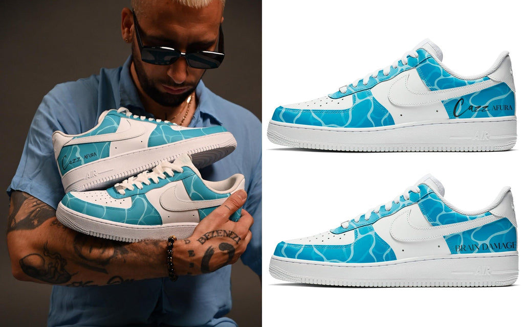 Custom Air Force 1 White And Baby Blue With Water - like Pattern-oicustom