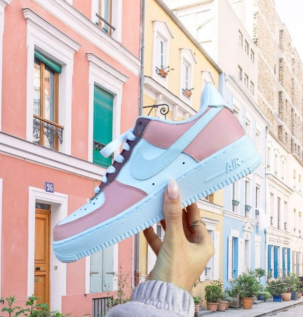 Custom Air Force 1 White And Baby Pink Color Block-oicustom