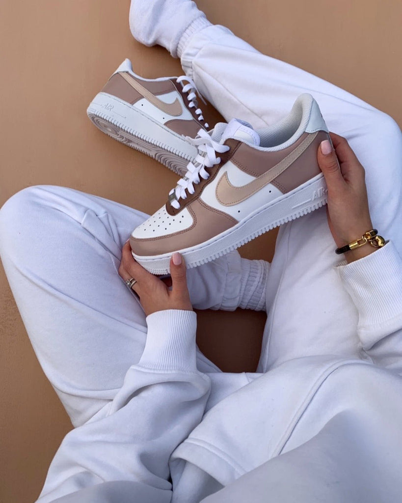 Custom Air Force 1 White And Beige Color Blocking-oicustom
