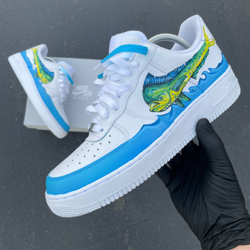Custom Air Force 1 White And Blue With Fish Pattern-oicustom