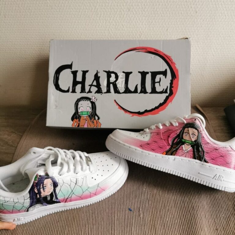 Custom Air Force 1 White And Pink Demon Slayer Design-oicustom