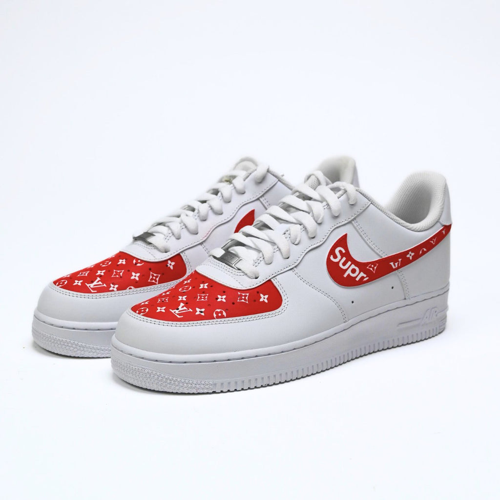 Custom Air Force 1 White And Red With LV Pattern-oicustom