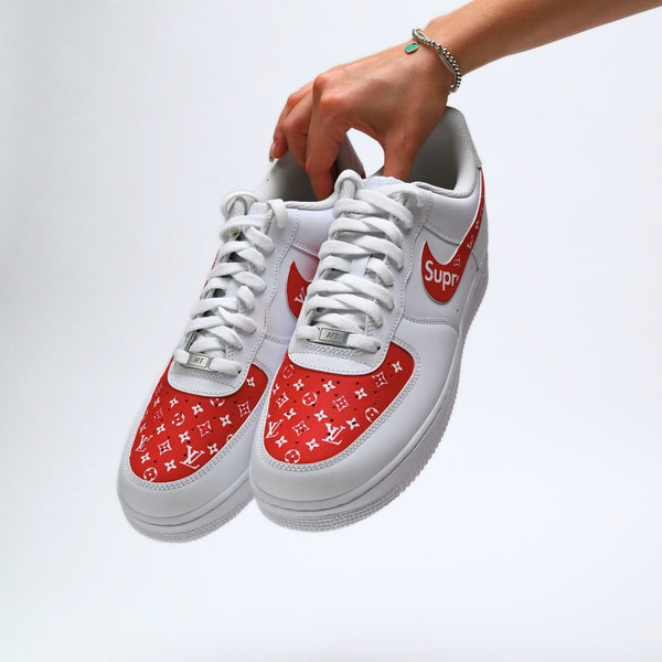 Custom Air Force 1 White And Red With LV Pattern-oicustom