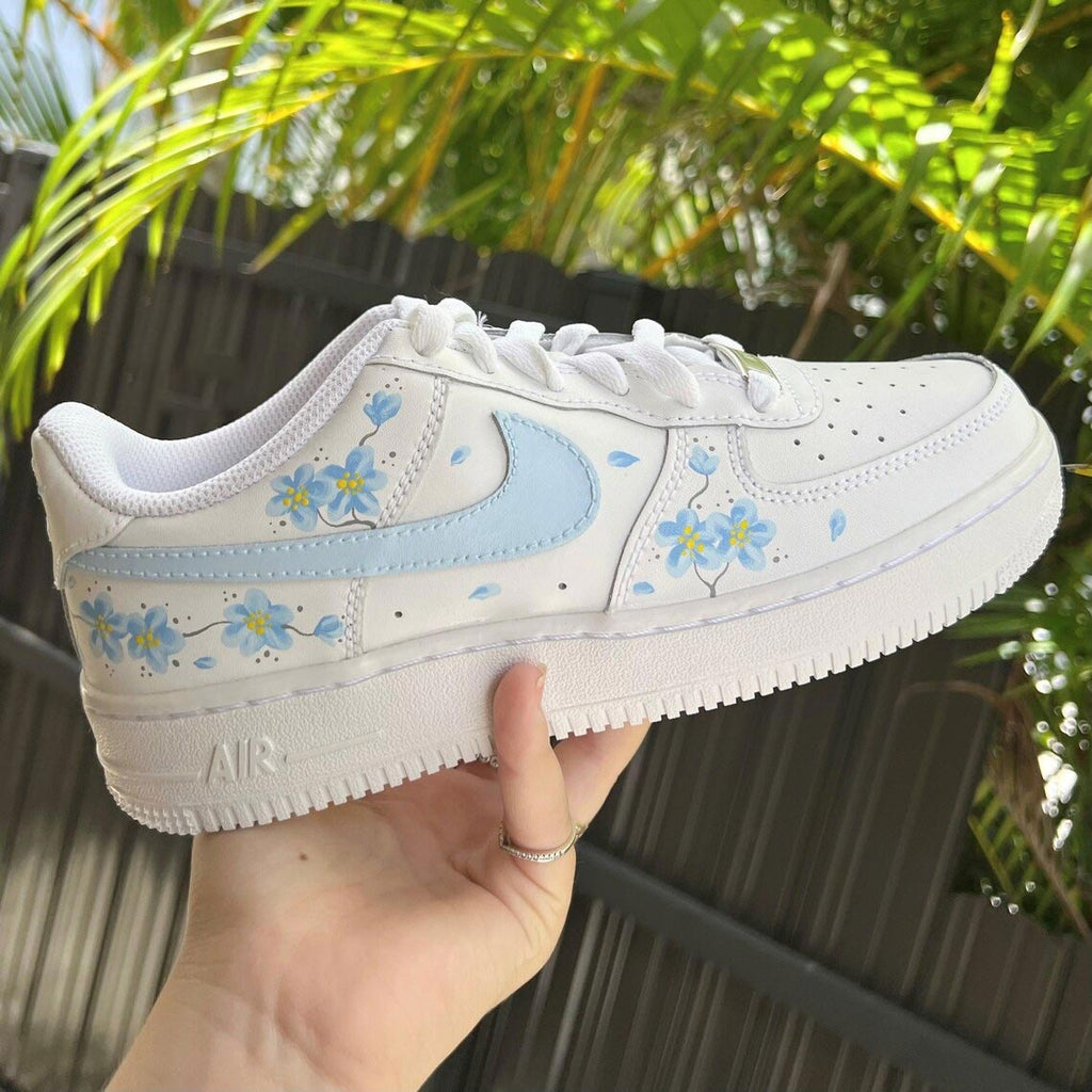 Custom Air Force 1 White Baby Blue Flower-oicustom