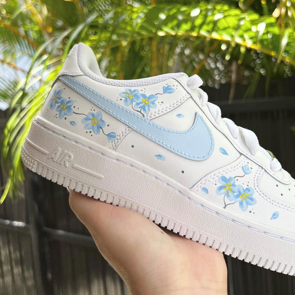 Custom Air Force 1 White Baby Blue Flower-oicustom