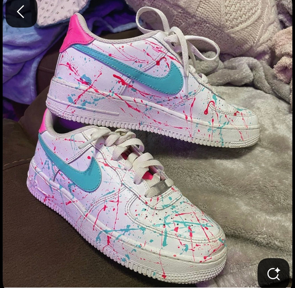Custom Air Force 1 White Baby Blue Pink Splatter-oicustom