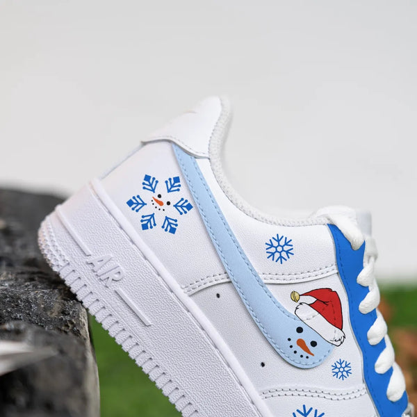 Custom Air Force 1 White Baby Blue Snowman Snowflake Design-oicustom