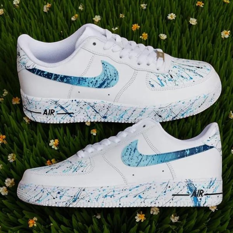 Custom Air Force 1 White Baby Blue Splatter Pattern-oicustom