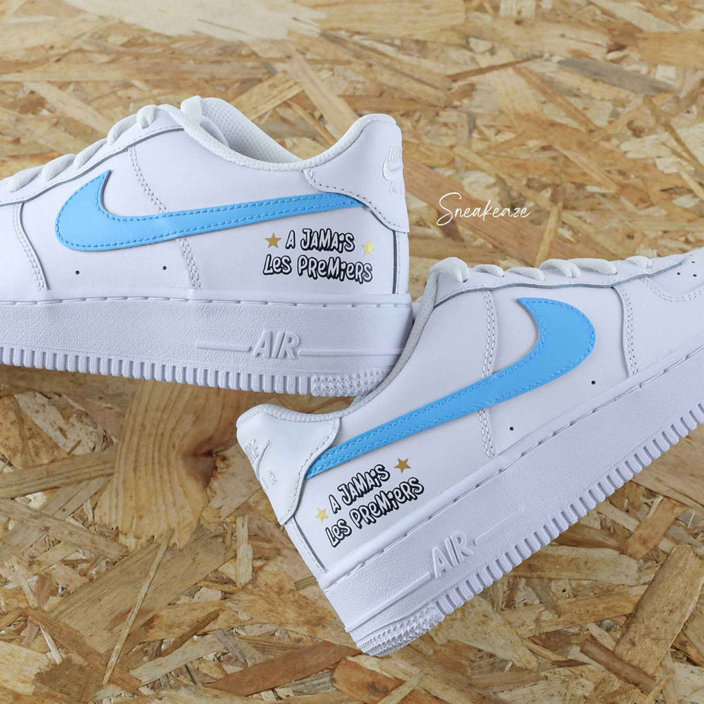 Custom Air Force 1 White Baby Blue Swoosh With Text-oicustom