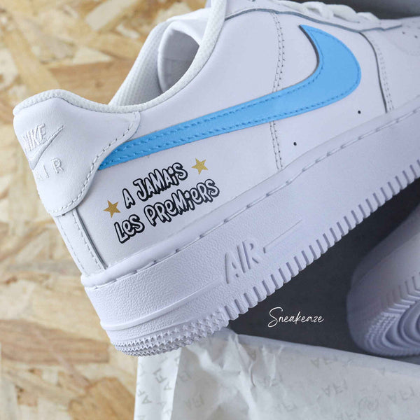 Custom Air Force 1 White Baby Blue Swoosh With Text-oicustom
