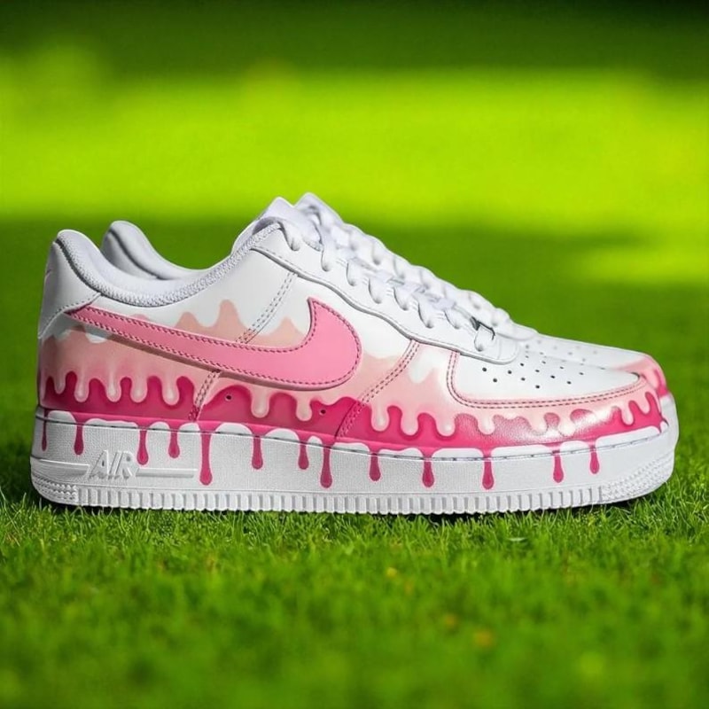 Custom Air Force 1 White Baby Pink Drip Design-oicustom