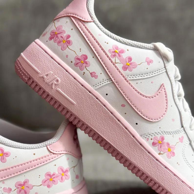Custom Air Force 1 White Baby Pink Flower-oicustom