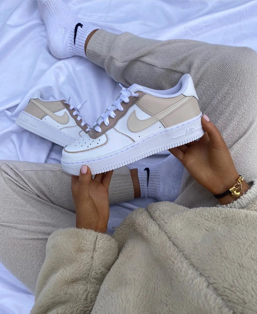 Custom Air Force 1 White Beige Design-oicustom