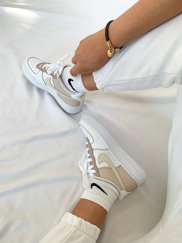 Custom Air Force 1 White Beige Design-oicustom
