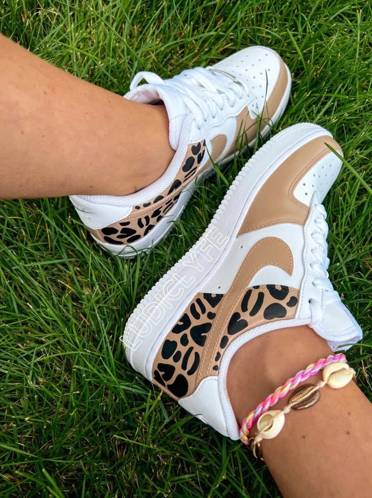 Custom Air Force 1 White Beige With Leopard Print-oicustom