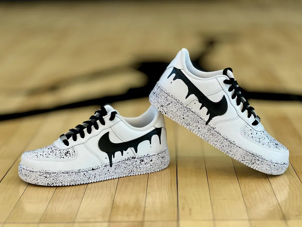 Custom Air Force 1 White Black Drip Splatter Design-oicustom