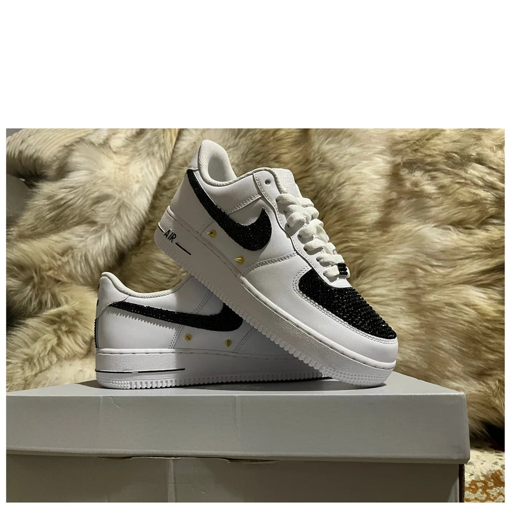 Custom Air Force 1 White Black Rhinestones-oicustom