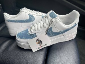 Custom Air Force 1 White Blue And LV Pattern-oicustom