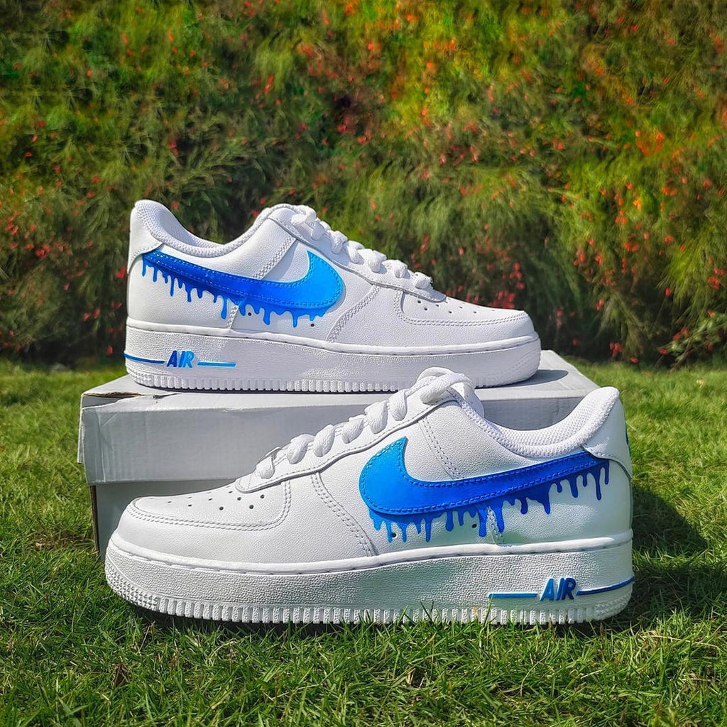 Custom Air Force 1 White Blue Drip Design-oicustom