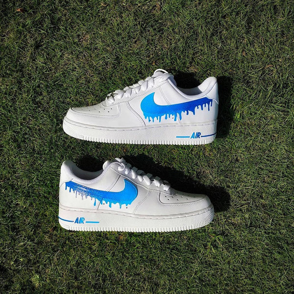 Custom Air Force 1 White Blue Drip Design-oicustom