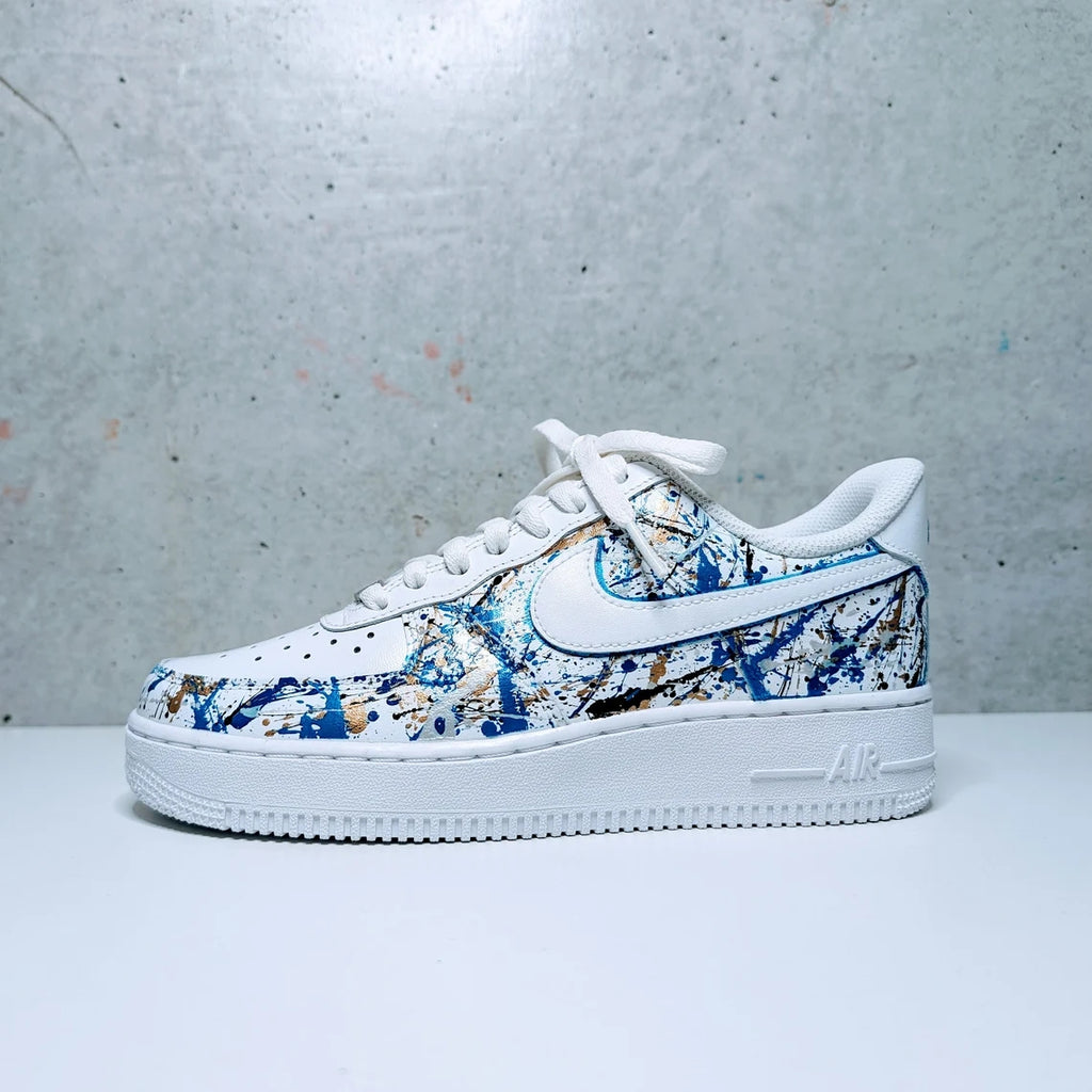 Custom Air Force 1 White Blue Gold Splatter-oicustom