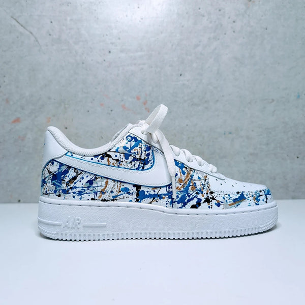 Custom Air Force 1 White Blue Gold Splatter-oicustom