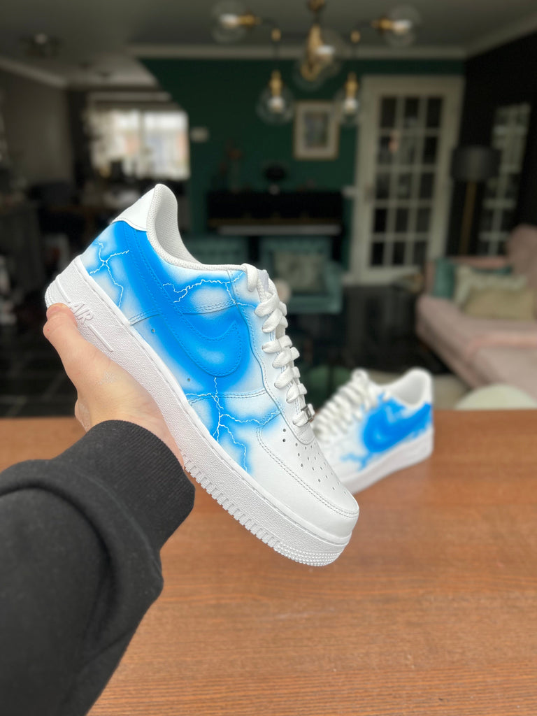 Custom Air Force 1 White Blue Lightning Pattern-oicustom