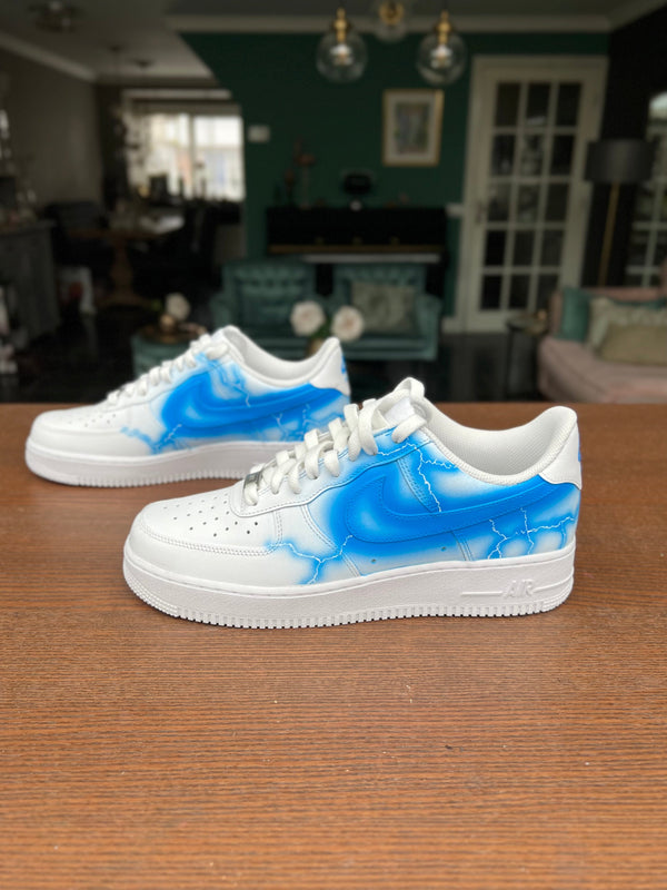 Custom Air Force 1 White Blue Lightning Pattern-oicustom
