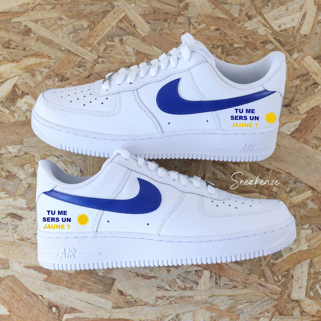 Custom Air Force 1 White Blue With French Text And Sun Design-oicustom